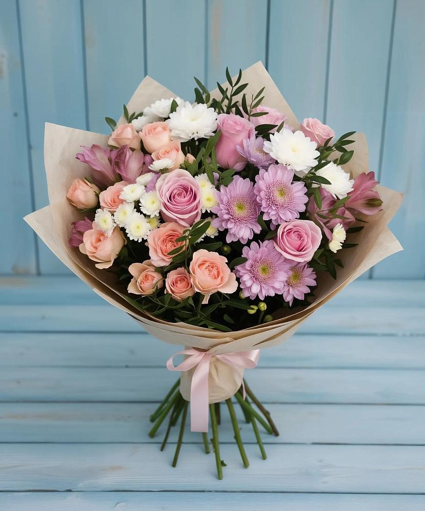 Букет цветов из: Хризантемы, Розы и Альстромерии в Ефимово