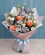 Букет цветов из:  Лизиантусы, Розы, Альстромерии и Гипсофила #REPLACE_PRED# Ефимово