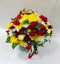 Цветочная композиция из Хризантемы и Розы в корзине в Ефимово