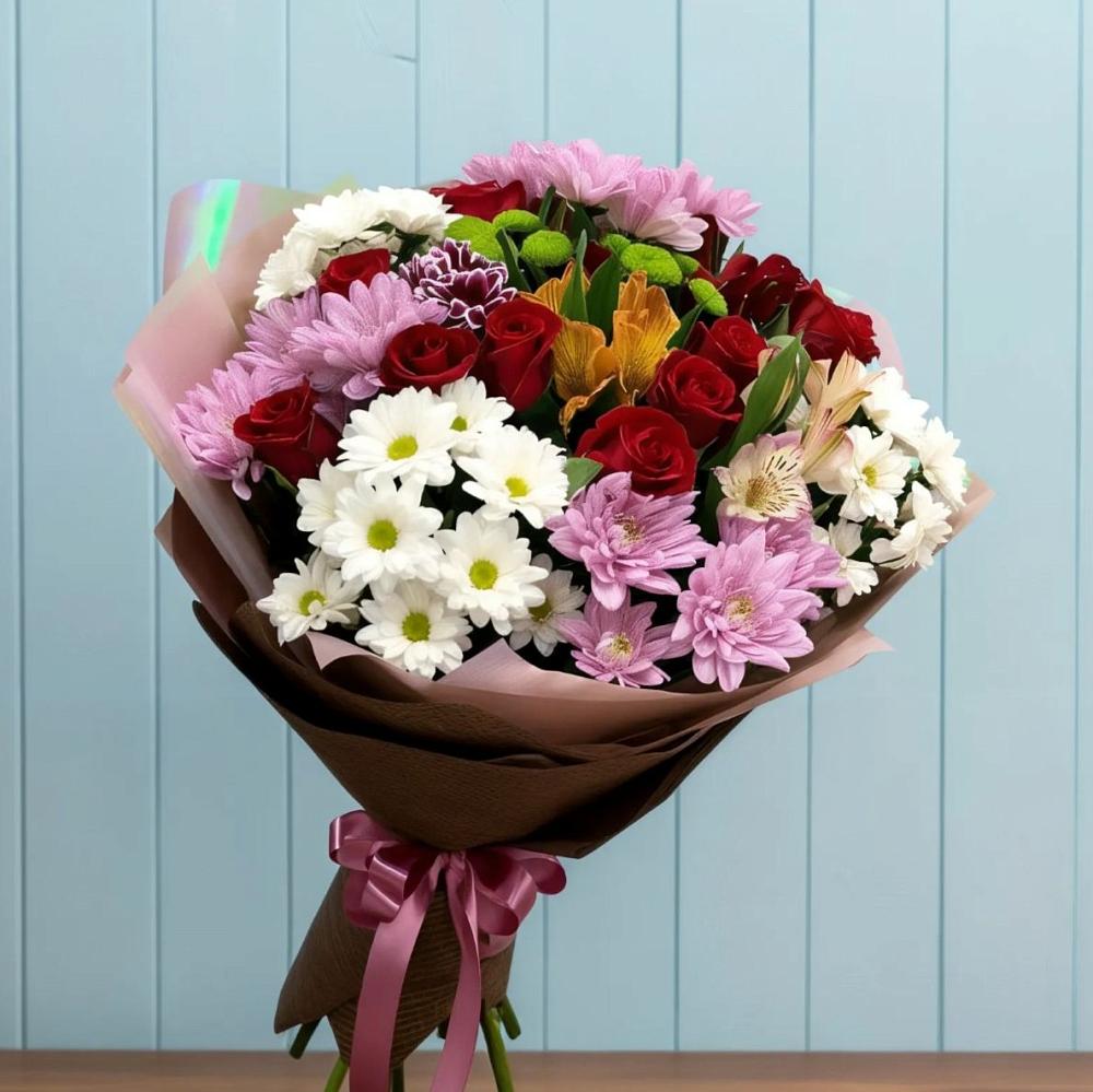 Букет цветов из: Розы, Хризантемы и Альстромерии в Ефимово